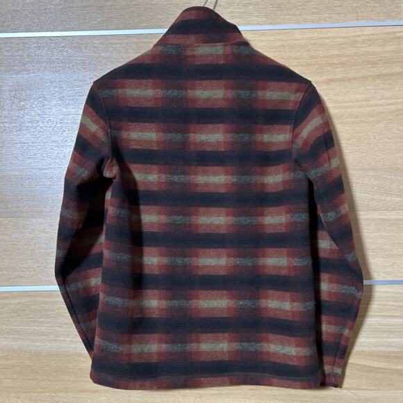 John Wayne Men's sz S Plaid Fleece Pullover 1/4 Snap Rust & Blk Jacket Sweater - Picture 3 of 7